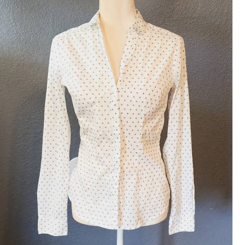 H&M Women's Long Sleeve Button Down White Black Blouse Size 8